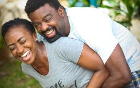 Kunle Afolayan with Kate Henshaw on the set of Roti